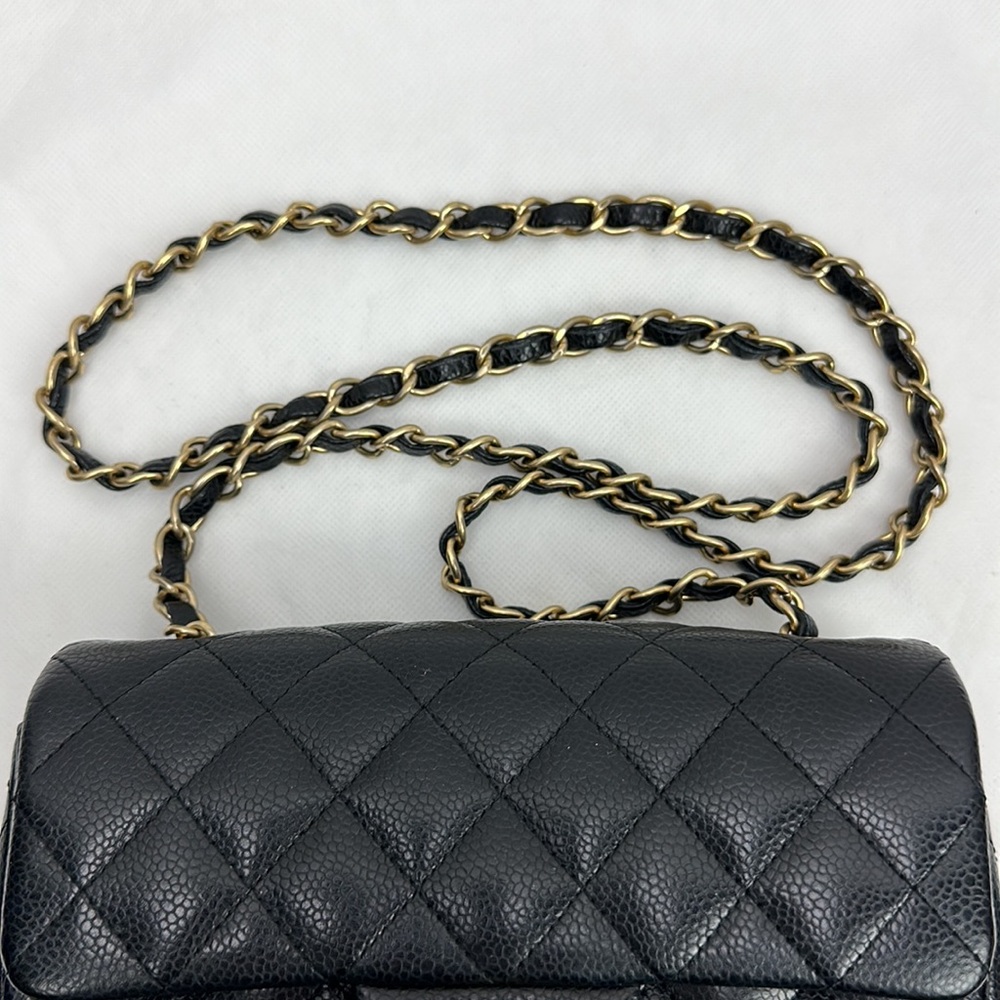 Chanel Black Caviar Rectangular Mini Bag Brushed Gold Chain - Picture 8 of 16